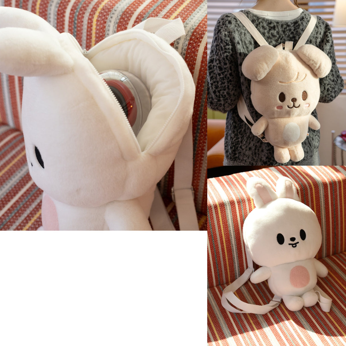 SKZOO plush backpack shoulder straps, worn PuppyM design and Leebit zip compartment