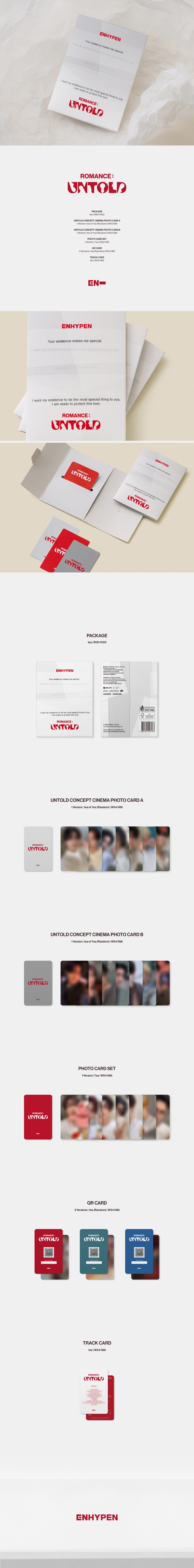 ENHYPEN ROMANCE UNTOLD Weverse Albums package contents and QR card details