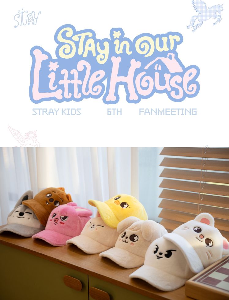 Stray Kids SKZOO Plush Cap character designs shown in the manufacturer catalogue - STAY in Our Little House