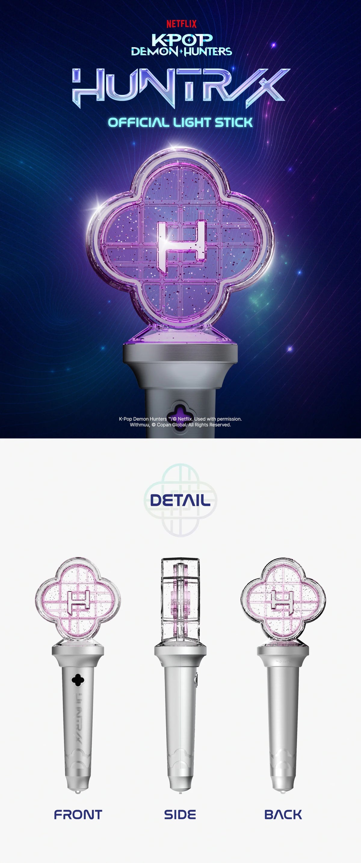 HUNTR/X Official Light Stick front, side and back details