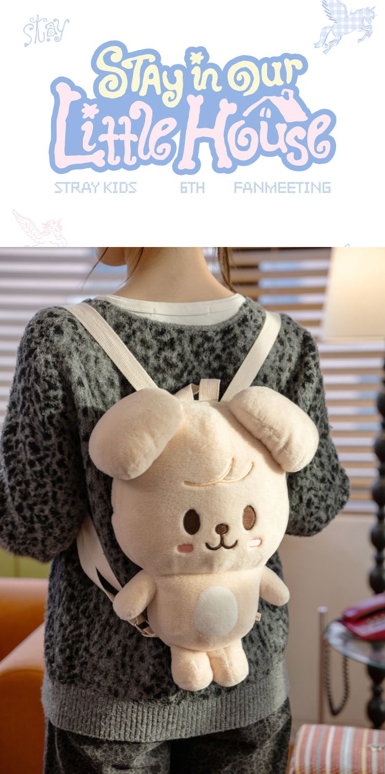 SKZOO PuppyM plush backpack worn with shoulder straps